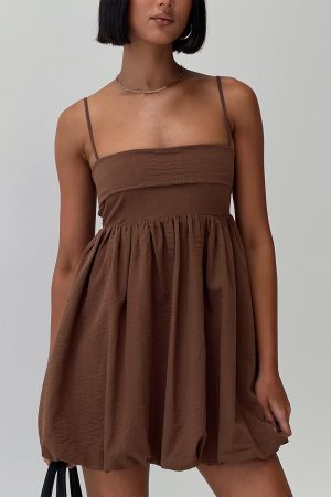 Layken Bubble Hem Mini Dress Chocolate Petite