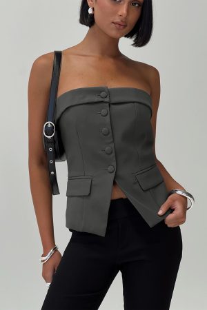 Change It Up Strapless Top Grey