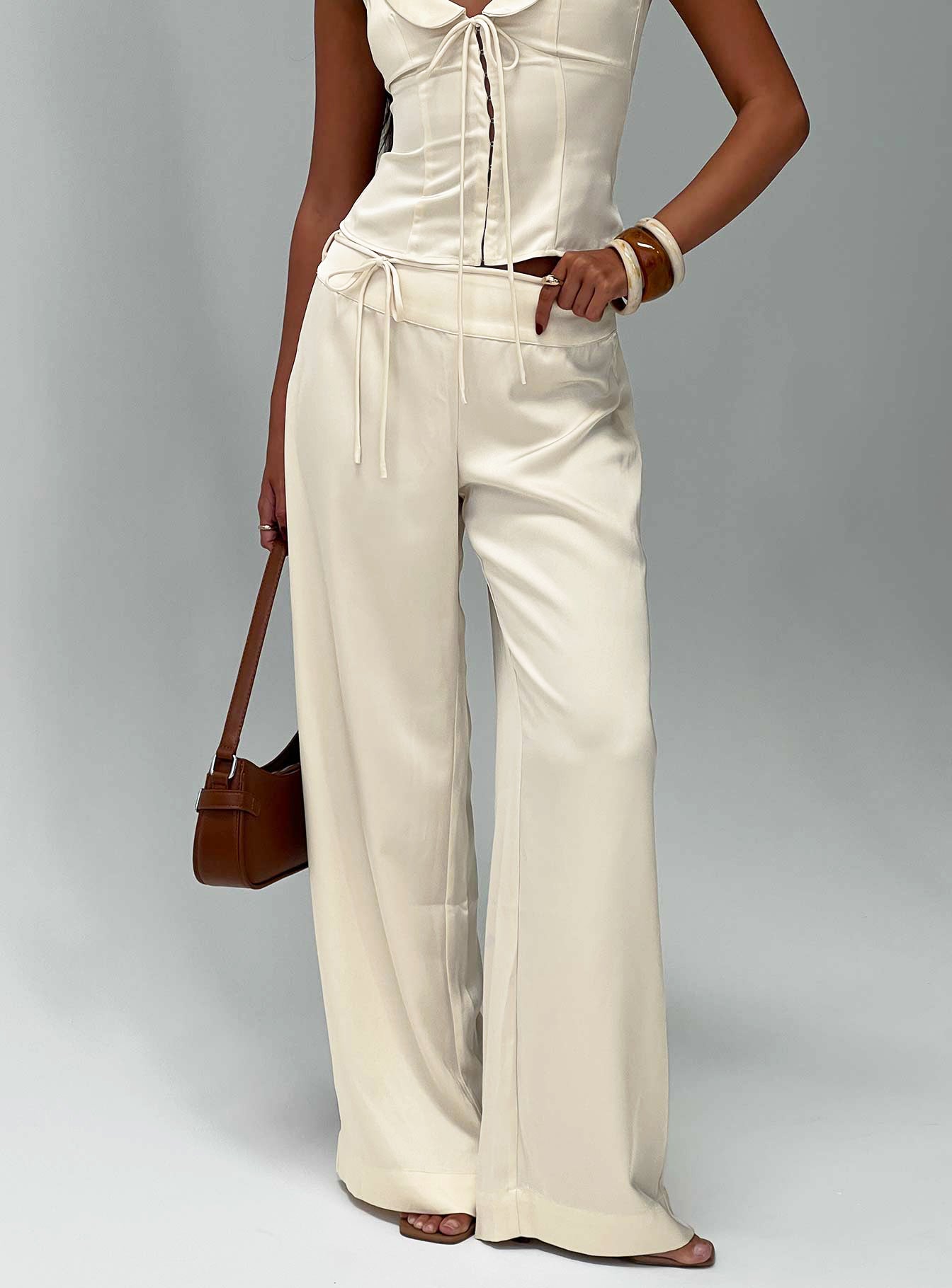 Aubrette Satin Tie Pants Cream - Image 9