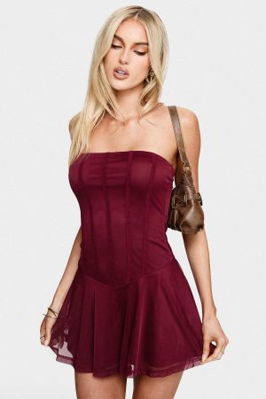 Kristyna Strapless Playsuit Burgundy
