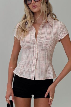 Cottesloe Blouse Top Pink Check