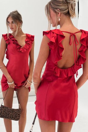 Butacup Frill Mini Dress Red