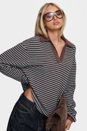 Rigbys Collared Jumper Brown / Blue Stripe