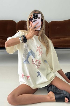 Under The Sun Oversized Graphic Tee Washed Cream