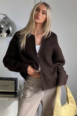 Lexene Zip Through Jumper Chocolate