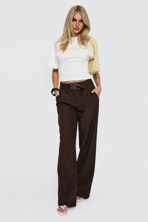 Wylma Belt Detail Tailored Pants Chocolate
