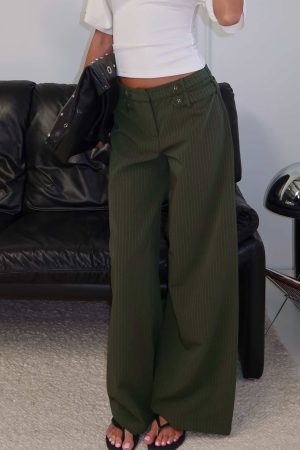 Jette Tailored Buckle Pant Green Pinstripe