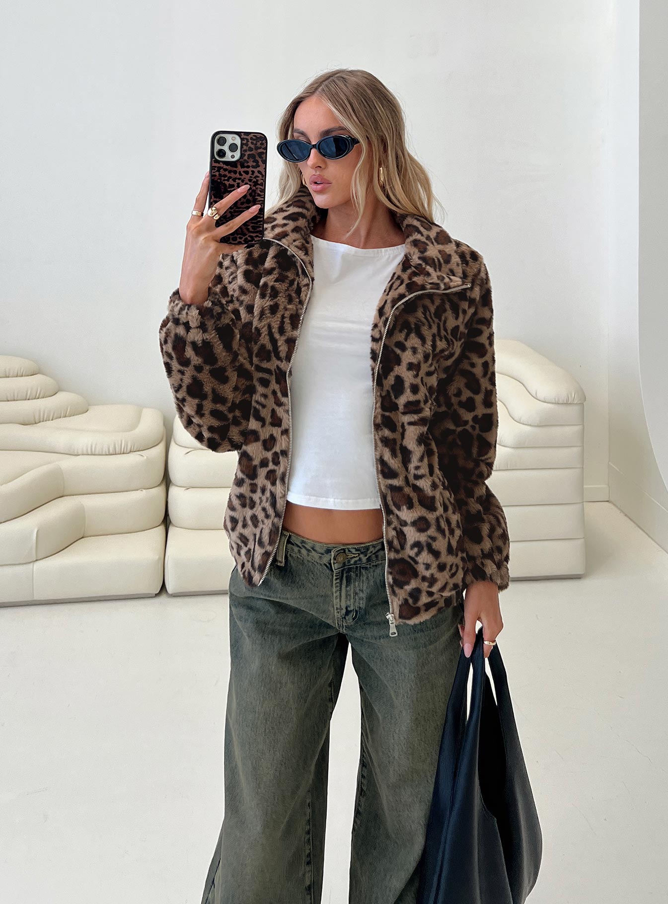 Caine Faux Fur Jacket Leopard - Image 8