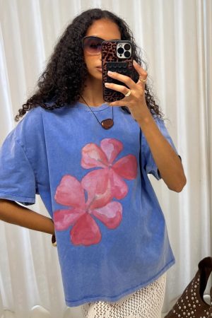 Watercolour Daydream Oversized Graphic Tee Washed Blue