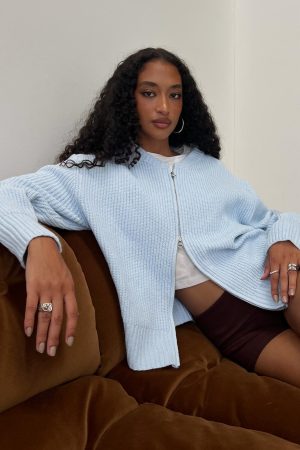 Lexene Zip Through Jumper Baby Blue