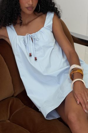 Barbel Square Neck Tie Detail Mini Dress Blue