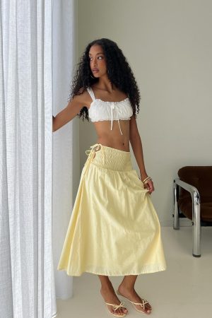 Vence Ruched Maxi Skirt Lemon Yellow