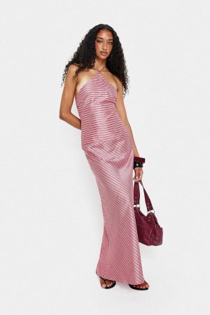 Bellamissimo Halter Maxi Dress Pink Stripe