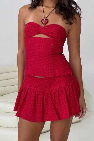 Tovie Frill Linen Blend Skort Red Polka