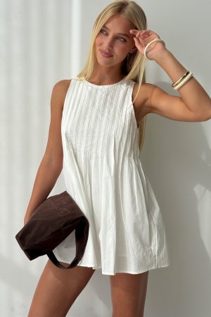 Dreamboat Pleated Mini Dress White