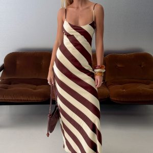 Rhodie Scoop Maxi Dress Brown / Cream Stripe