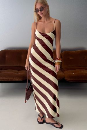 Rhodie Scoop Maxi Dress Brown / Cream Stripe