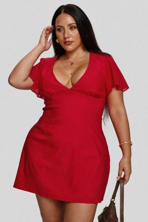 Florie Corset Mini Dress Red Curve