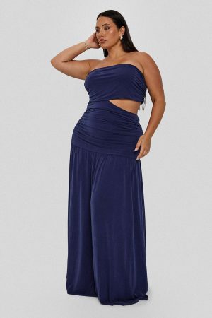 Grandeur Strapless Maxi Dress Navy Curve