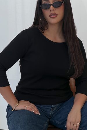 Elaia 3/4 Sleeve Top Black Curve