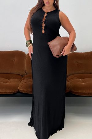 Dejonge Ring Sleeveless Maxi Dress Black Curve
