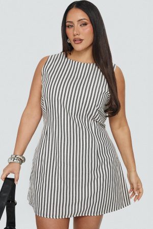 Alfalfa Shift Mini Dress Grey Stripe Curve