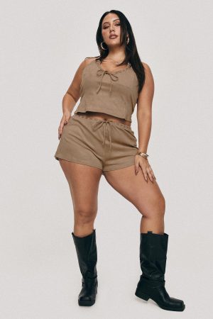 Eternal Youth Faux Suede Short Taupe Curve