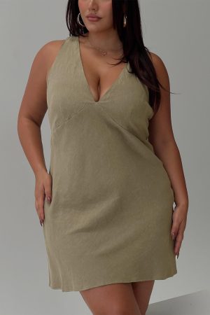 Portillo Linen Blend Mini Dress Olive Curve