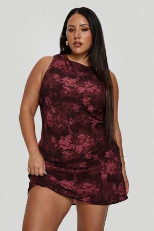 Vivre Mini Dress Burgundy Paisley Curve