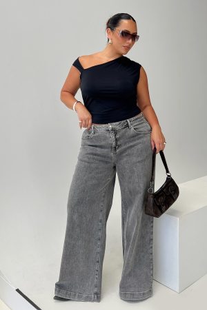 Wolfie High Rise Wide Leg Slouchy Jeans Steel Curve