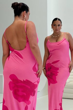 Knox Maxi Dress Hot Pink Floral Curve