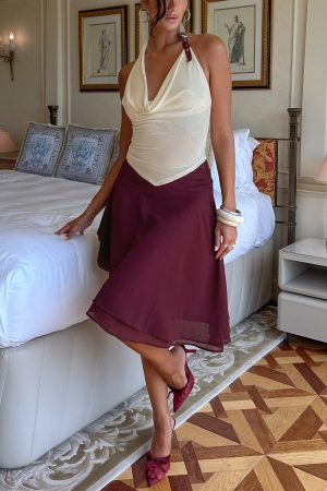 Evanescence Asymmetrical Midi Skirt Cherry
