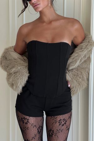 Louisah Corset Playsuit Black