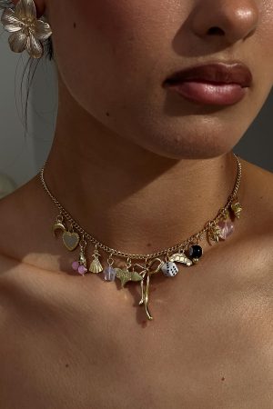 Antiqued Charm Necklace Gold