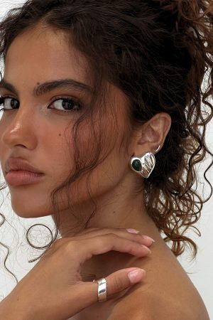 Citrah Heart Stud Earrings Silver