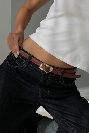 Capeside Faux Leather Belt Brown / Gold