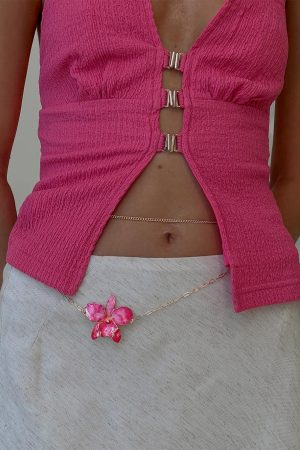 Open Arms Flower Belt Gold / Pink