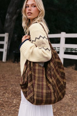 Sonora Oversized Tote Bag Brown Check