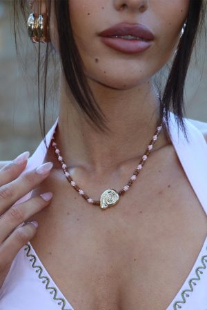 Danyel Beaded Necklace Pink / Brown