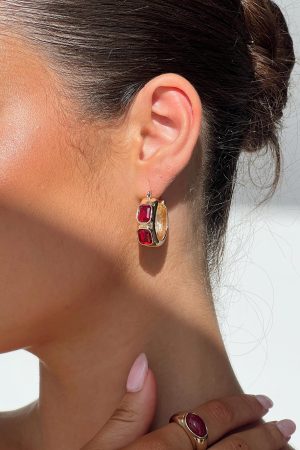 Gabrianna Hoop Earrings Gold / Red