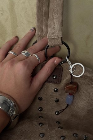 Mayberry Stone Detail Keychain Silver