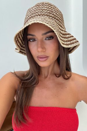 Celestea Woven Bucket Hat Tan / Brown