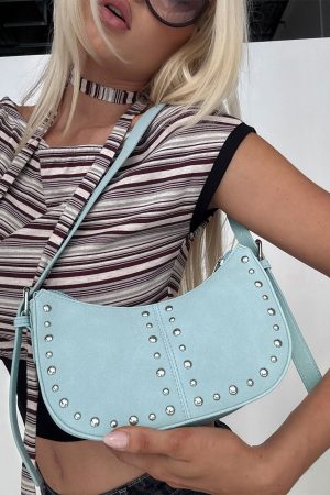 Bright Lights Studded Shoulder Bag Blue