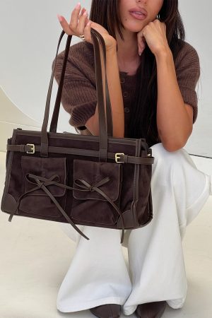 Beaming Bow Detail Shoulder Bag Brown