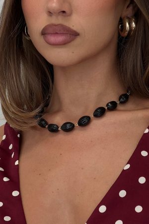 Liviya Beaded Necklace Black