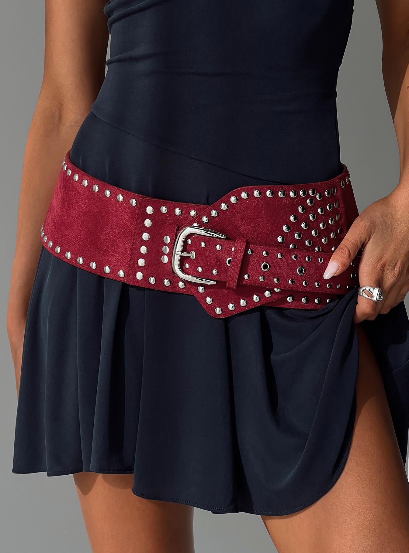 Calexico Studded Faux Suede Belt Red - Image 5