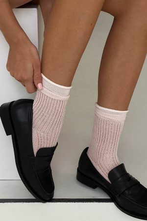 Daliar Contrast Trim Socks Pink