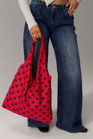 Worth My Time Oversized Tote Bag Red / Black Polka