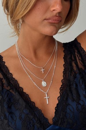 Broken Clocks Layered Necklace Silver
