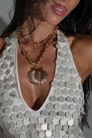 Clear Vision Shell Layered Necklace Gold